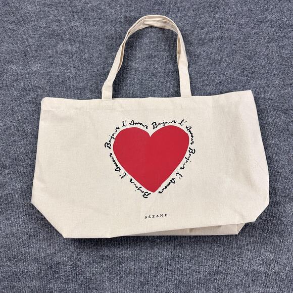 Sezane Heart Tote Bag Cotton Canvas Bonjour L Amour Red Limited Edition Cute - Picture 1 of 8